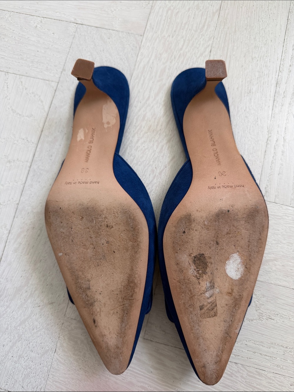 Manolo Blahnik Navy Suede Pointed Mule with Buckle Accent - Picture 3 of 4